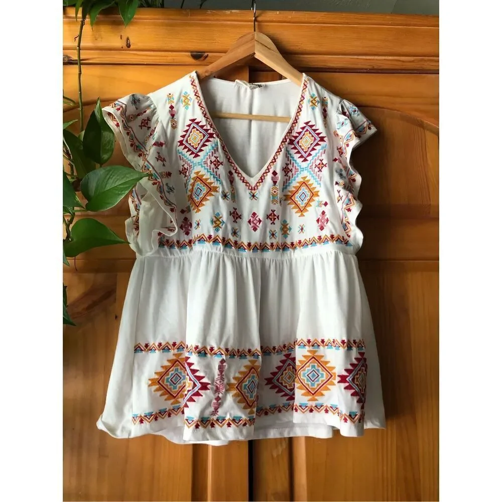 Savanna Jane Aztec Embroidered Top Size L - Picture 4 of 13